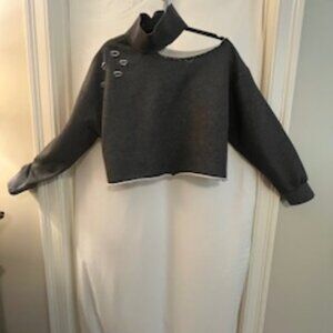 Statement Grey Mock Neck Open Shoulder Top – Medium (NWOT)
